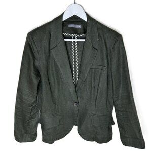 Olivia Moon Women's Olive Green 100% Linen Cropped Blazer, Size Small